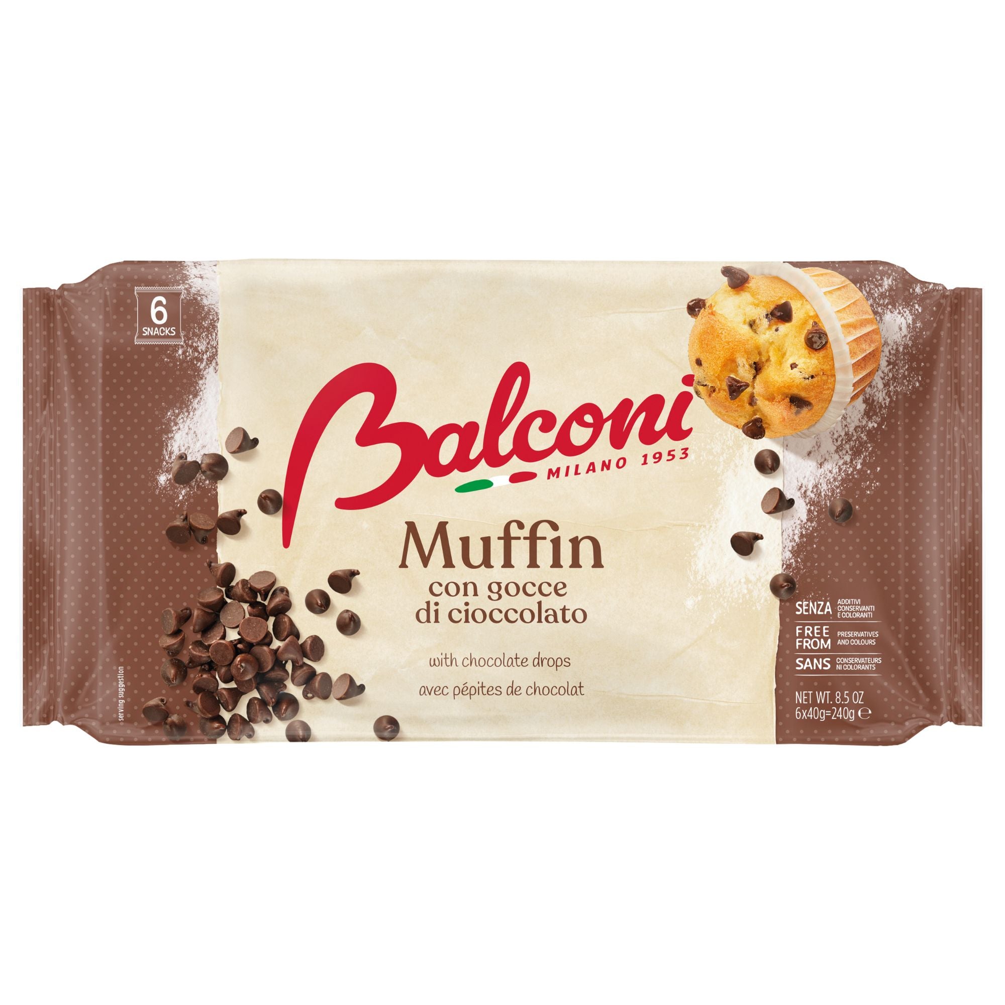 Balconi – Muffin con Gocce di Cioccolato 6×40 g (240 g) Merendine italiane senza conservanti